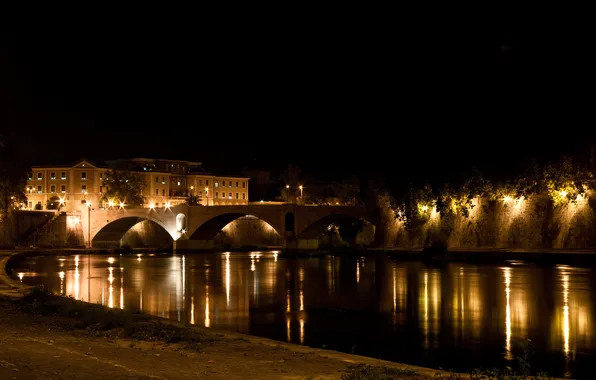 Night, bridge, the city, photo, Rome, Italy, Rome