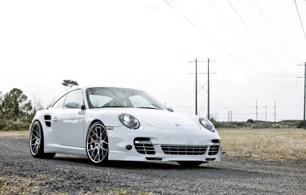 Picture white, 997, Porsche, white, Porsche, Turbo, the front part, turbo