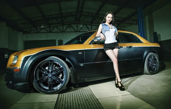 Picture auto, Girls, garage, Chrysler, Asian, beautiful girl, views