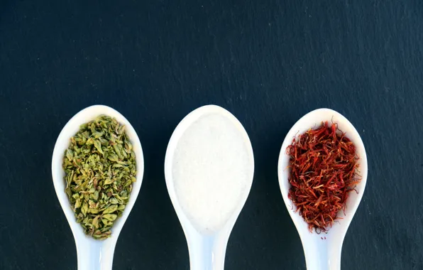 Salt, spoons, ingredients