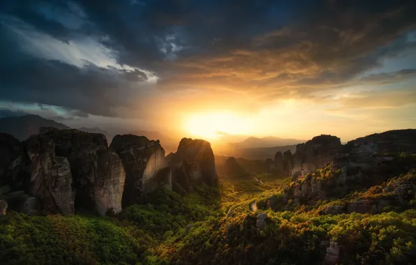 Forest, the sky, sunset, rocks, the view from the top, Materov.
