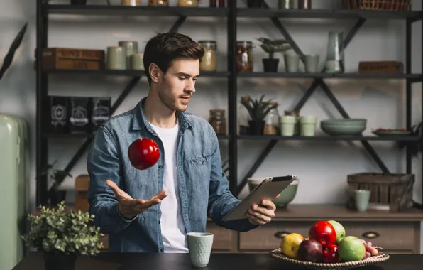 Look, house, room, Apple, kitchen, male, fruit, tablet