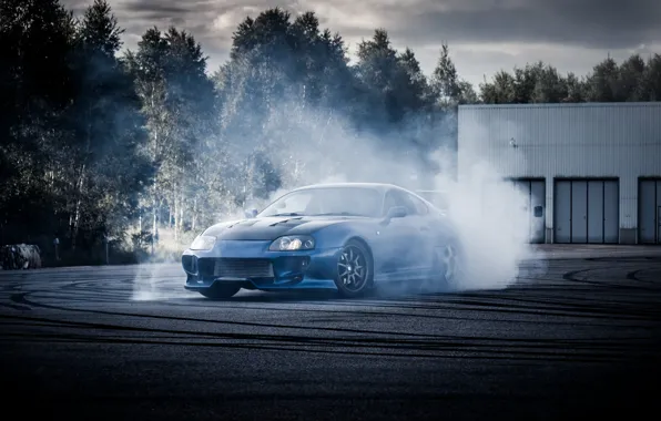 Picture the sky, trees, clouds, smoke, supra, blue, toyota, blue