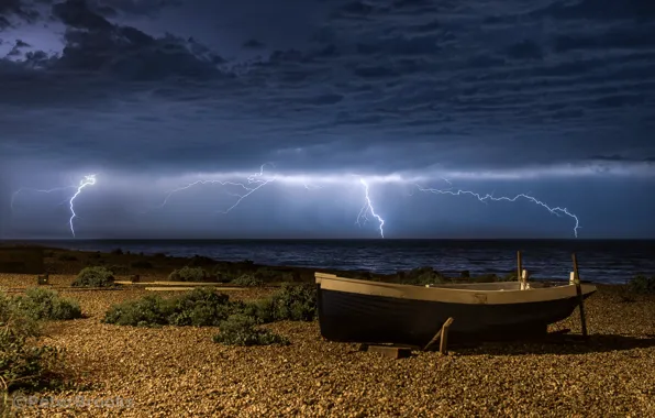 Sea, the storm, beach, the sky, clouds, coast, zipper, boat