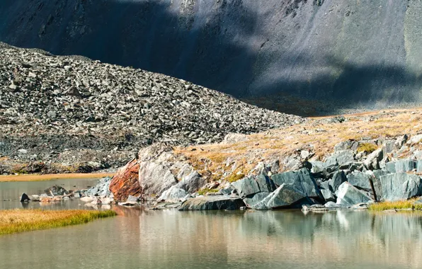 Water, lake, stones, Russia, Altay, Valley of seven lakes