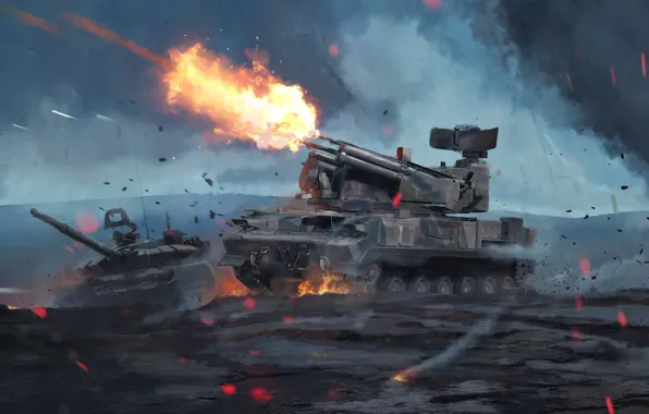 Fire, Sparks, Weapons, Art, Tank, Shot, Technique, Sprc