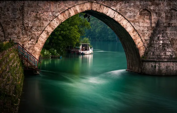 Picture bridge, nature, river, boat