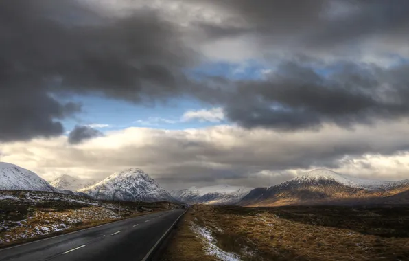 Picture road, the sky, Scotland, Glencoe