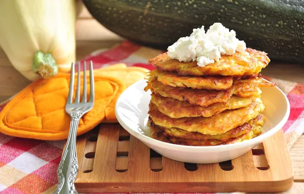 Cheese, pancakes, zucchini