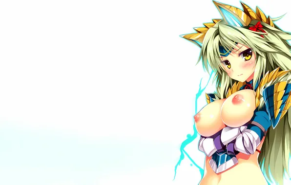 Girl, sexy, erect nipples, long hair, nipples, boobs, animal ears, anime