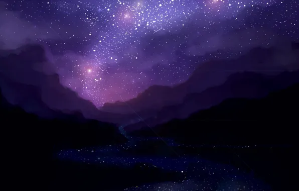 Night, art, starry sky