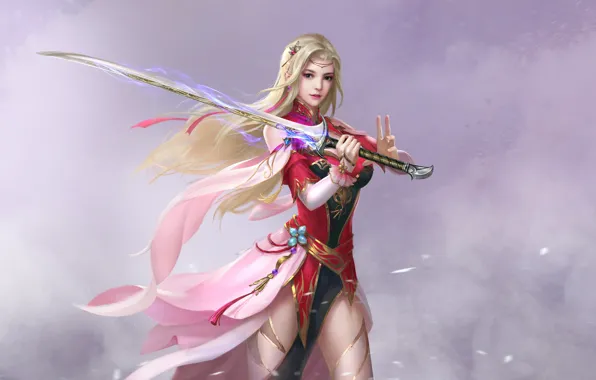 Girl, Blonde, Style, Girl, Sword, Costume, Fantasy, Art