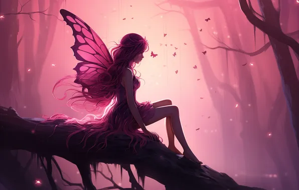 Picture Girl, Forest, Butterfly, Wings, Fairy, Digital art, AI art, The Art of Artificial Intelligence