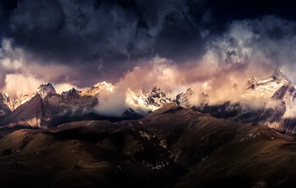 The sky, clouds, mountains, The Himalayas
