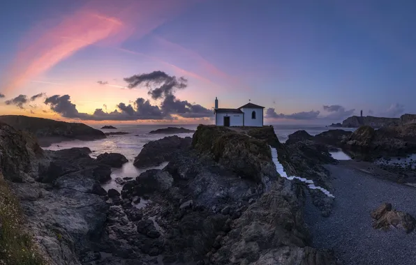 Picture sea, sunset, shore, Galicia, Lago, Valdoviño