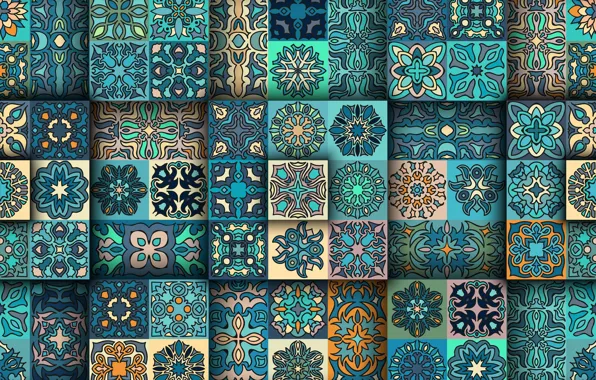 Blue, background, pattern, texture, squares, ornament