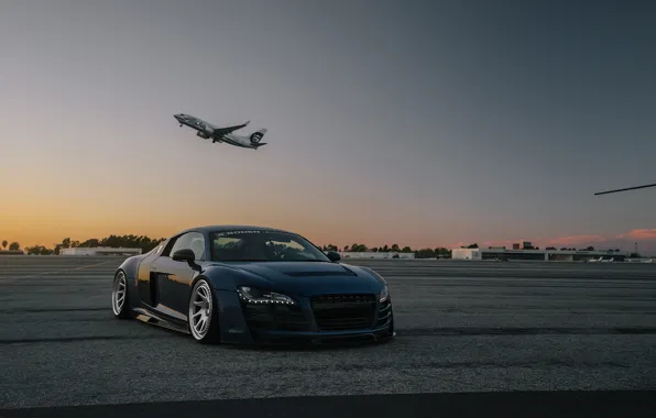 Audi, blue, airport, boden, R8