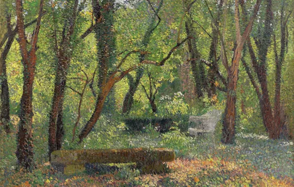 Nature, picture, Henri-Jean Guillaume Martin, Henri Matrin, Landscape with a Stone Bench