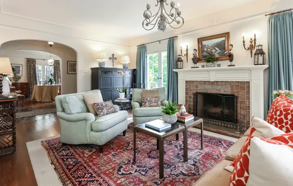 Design, style, interior, fireplace, living room, cozy, dining room