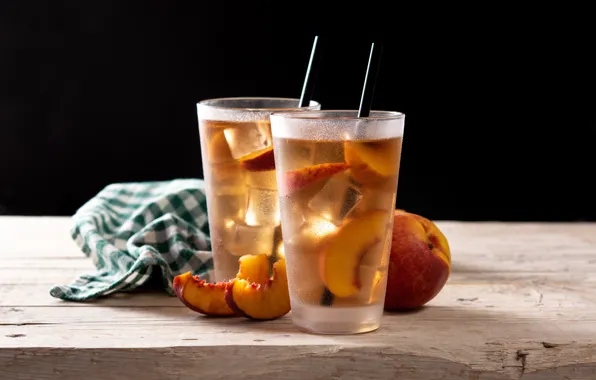 Cocktail, glasses, peaches, tube