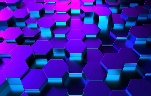 Picture reflection, cell, neon, honeycomb, hexagons, neon, reflection, hexagons