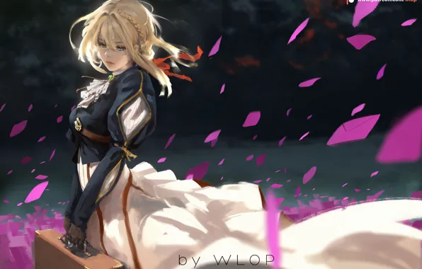 Picture girl, petals, letters, Violet Evergarden