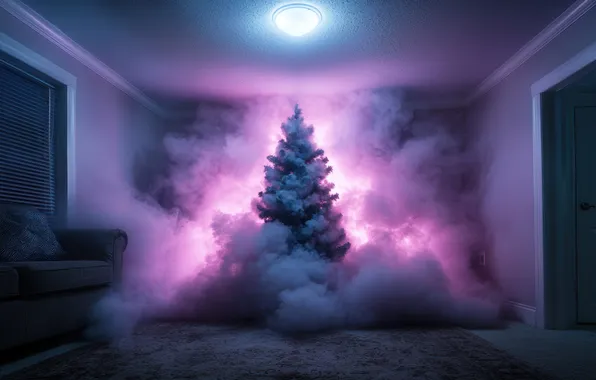 Winter, frost, light, fog, room, sofa, wall, smoke