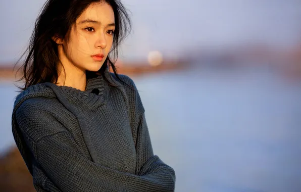 Beautiful, Asian, Model, Water, Woman, Evening, Cute, Lake