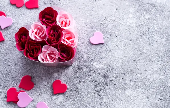 Picture red, box, roses, hearts, pink, buds