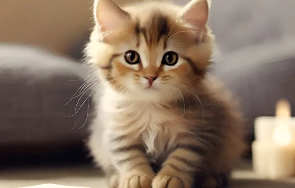 Cat, look, pose, kitty, candles, fluffy, red, cute