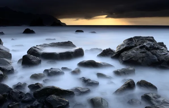 Picture sea, the sky, landscape, clouds, nature, fog, stones, overcast