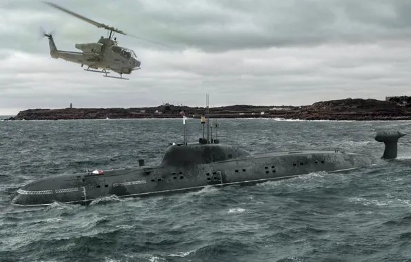 Sea, submarine, helicopter