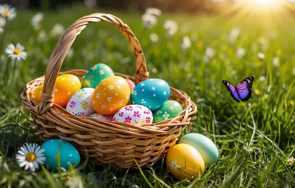 Flowers, eggs, spring, colorful, Easter, flowers, spring, Easter