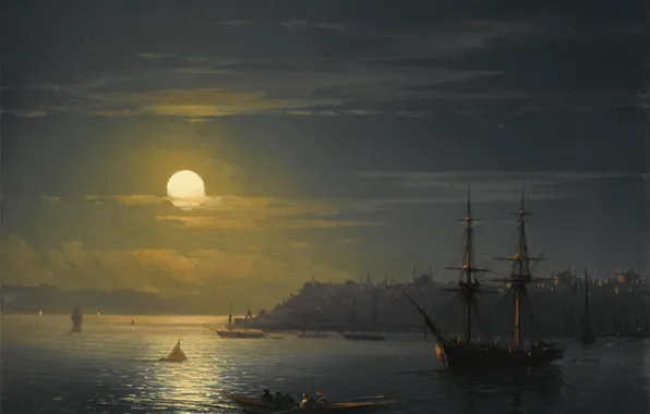 Picture, the urban landscape, Ivan Aivazovsky, View Of Constantinople By Moonlight Night