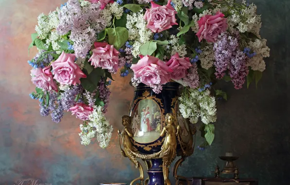 Flowers, style, background, pen, roses, bouquet, Cup, book