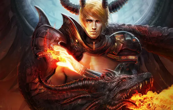 Picture lights, magic, dragon, the demon, art, horns, male
