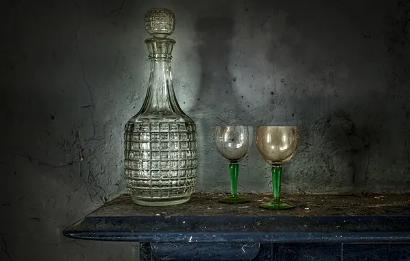 Background, glasses, decanter