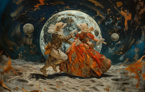 Dogs, space, planet, planet, dance, meerkats, dress, fantasy