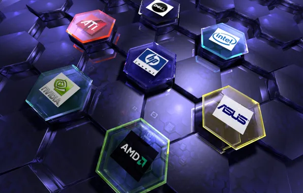 Nvidia, AMD, internet, intel, ATI, art, logos, Hi-Tech