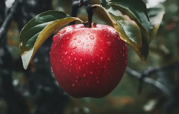 Red, Apple, fruit, juicy, ripe, AI art, neural network