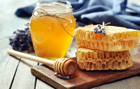 Picture cell, honey, spoon, Bank, Board, honey, lavender, jar