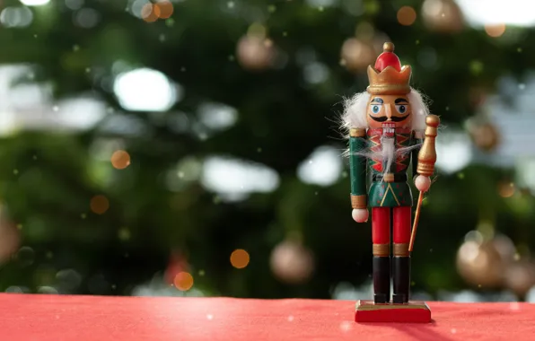 Toy, doll, Christmas, New year, bokeh, Christmas decorations, The Nutcracker, new year decorations