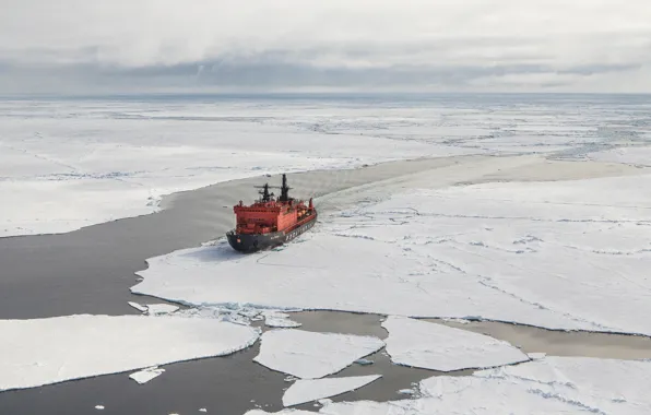 The ocean, Ice, Icebreaker, The ship, Russia, 50 years of Victory, Atomflot, Arktika-class