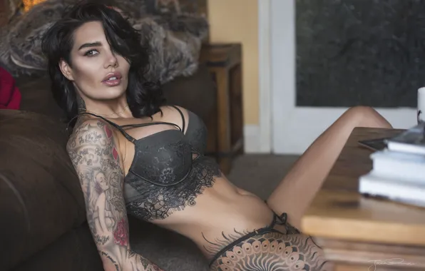 Chest, girl, tattoo, Jack Russell