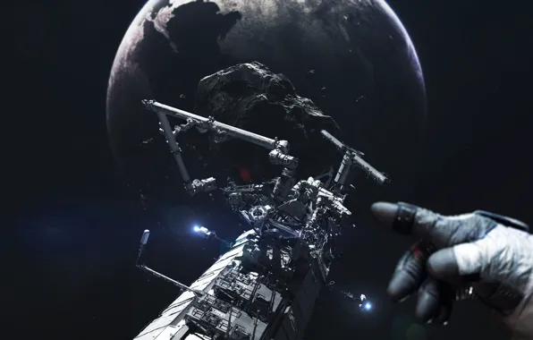 Station, Crash, Planet, Space, Hand, Astronaut, Astronaut, Art
