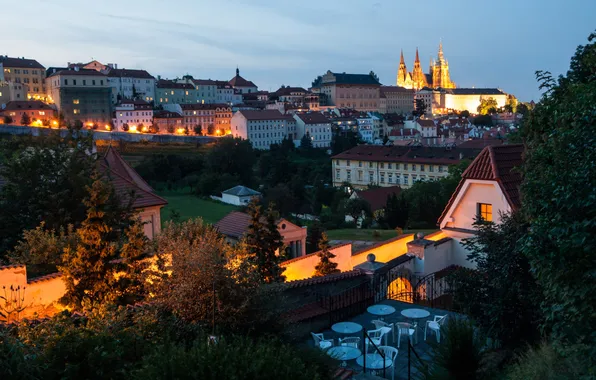 Lights, home, Czech Republic, lighting, panorama, Hradcany, The city of a thousand towers, evening Prague
