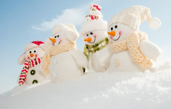 Winter, snow, snowman, caps