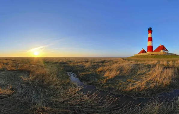 Picture grass, stream, lighthouse, morning, 151