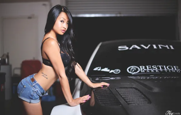 Picture girl, shorts, tattoo, brunette, asian