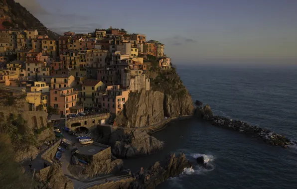 Sea, rock, home, Italy, Manarola, Liguria